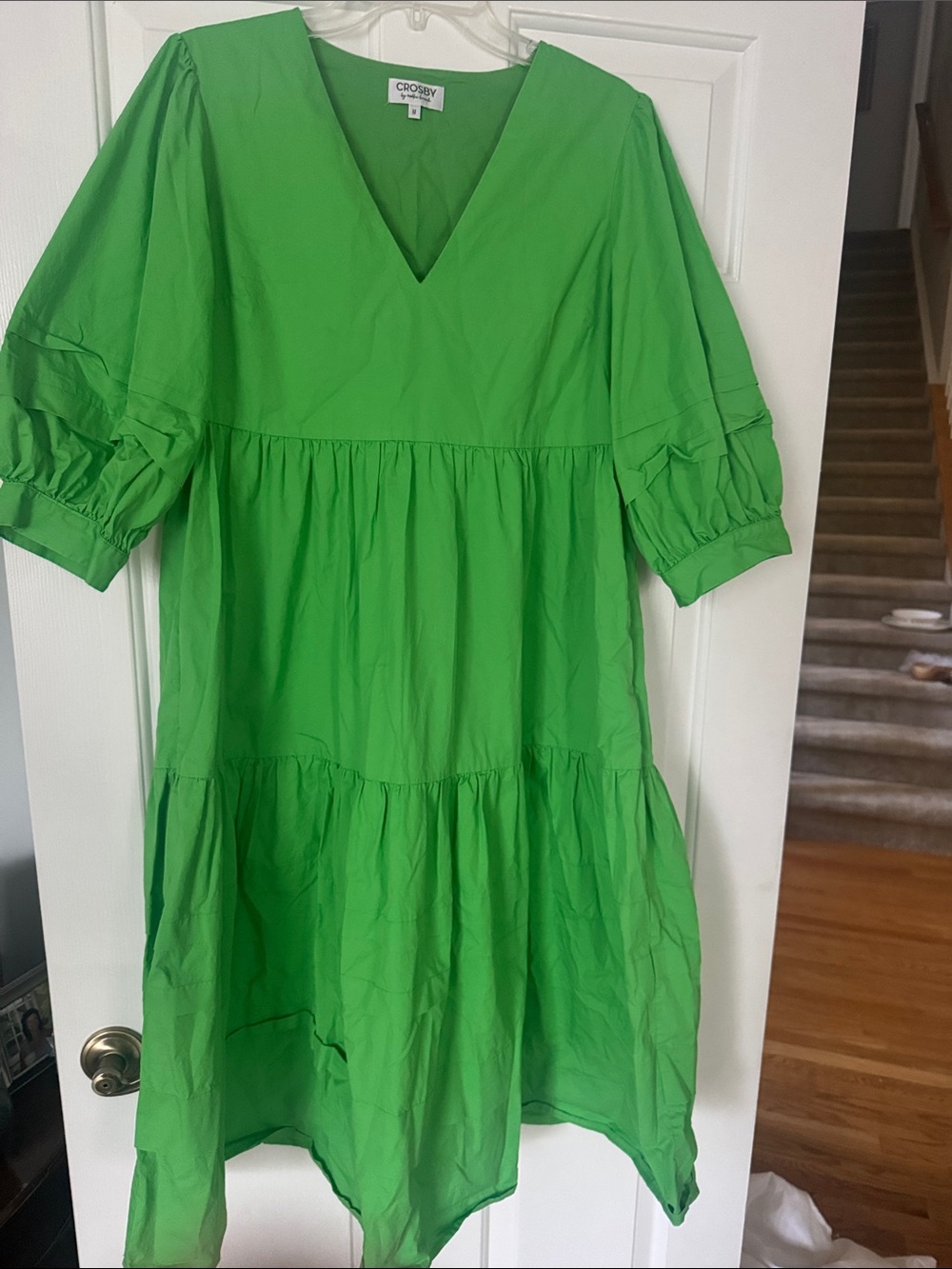 CROSBY by Mollie Burch Bright Green Tiered V-Neck Dress